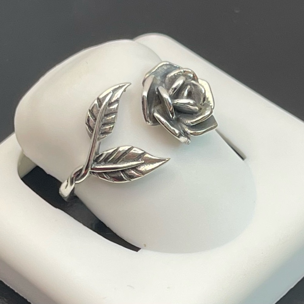 Solid 925 Silver Rose Flower Ring Adjustable Size… - image 2